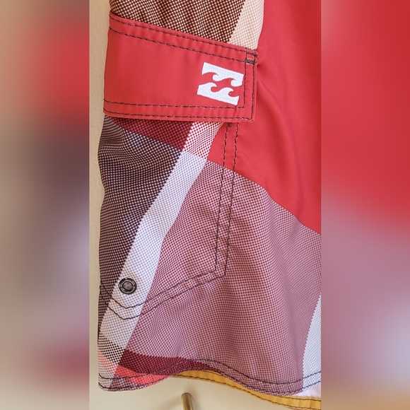 Billabong Board Shorts Mens 36 Swim Trunks Orange Brown Surf Striped Pocket Logo - Picture 14 of 15